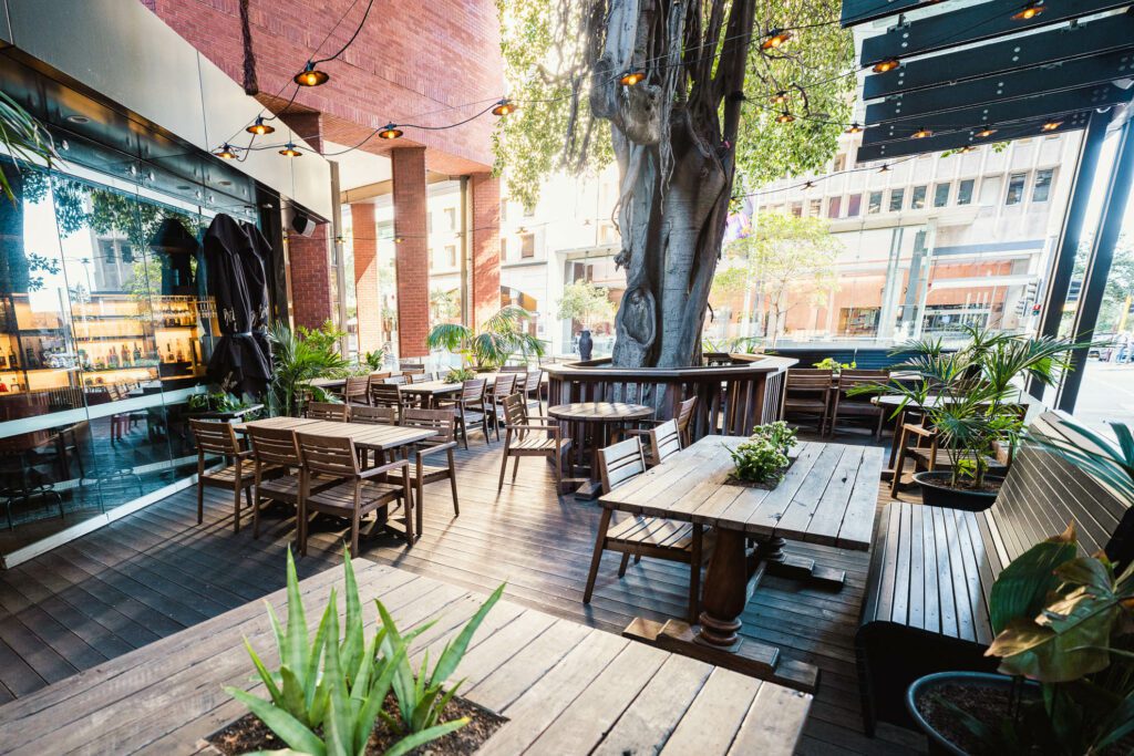 A shot of the outdoor seating available at The Rusty Fig Perth